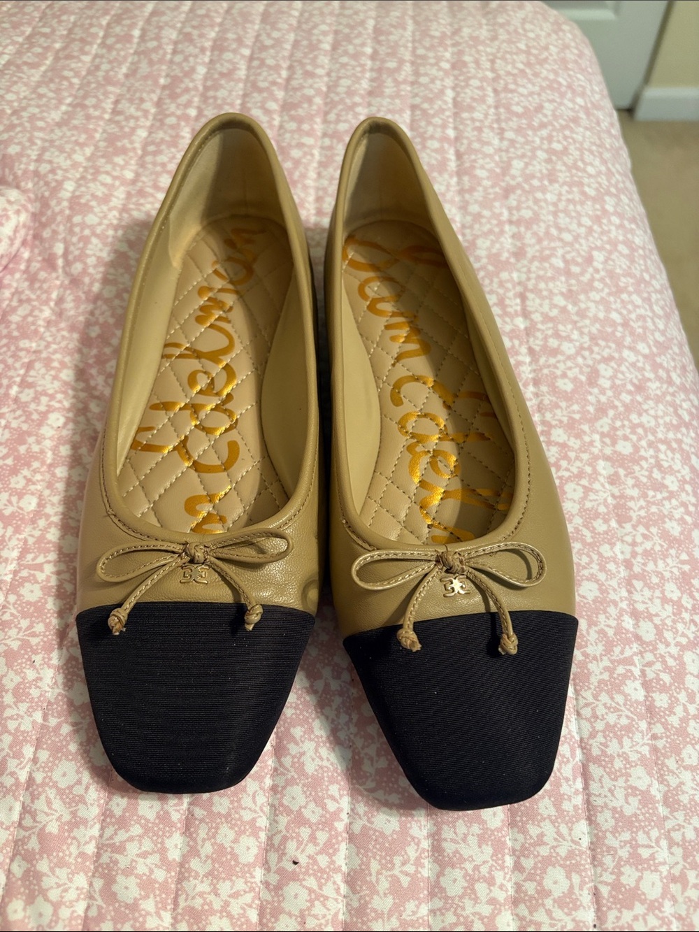 Sam Edelman Two-Tone Leather Ballet Flats in Tan and Black